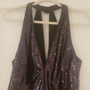 Halston Heritage deep V sequin top